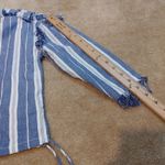 Tula Rosa Size Small S 100% Cotton Top Fringe Blue White Adjustable Waist Blouse Photo 4