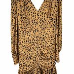 NICHOLAS Leopard Gathered Frill Mini Dress Silk Brown Size 12 Photo 4