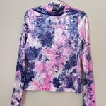 Teddy Fresh  Need a Hug Velvet Velour Mock Neck Long Sleeve Top Purple Tie Dye L Photo 0