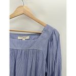 Loft  Blouse Women SMALL Blue White Pinstripe Square Neck Long Sleeve Photo 3