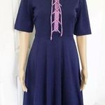 Anthropologie Maeve Renaissance A-line Corset Dress Navy Blue Pockets Size S Photo 0