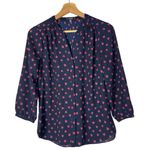 NYDJ Navy Blue Red Heart Print Popover Long Sleeve Blouse XXS Photo 0
