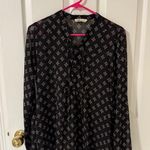 Hollister Women Geo Floral Black Long Sleeve Lace Up Neck Sheer Blouse Top M Photo 0