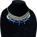 Lucky Brand  beaded diamond teardrop Elegant Blue statement Necklace chocker 25” Photo 0