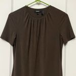 Theory ruched crew neck mini dress olive green size small pima cotton minimalist Photo 4