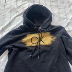 Calvin Klein Black Gold Hoodie Dress Midi CK Logo Women’s L Pullover Sweatshirt Photo 1