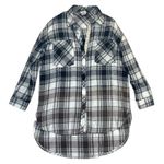 Plaid Button Down Shirt Size Small Tunic Distressed Crochet Lace brown black Photo 4