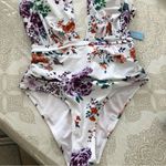 Cupshe White with Pink Floral 1 piece Swimsuit L Photo 2