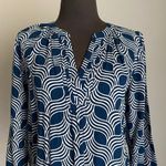 Escapada  sz S blue white print v-neck‎ work blouse Photo 7