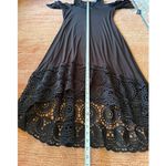Peter Nygard NWT black cold shoulder crochet trim maxi dress boho elegant Photo 4