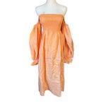 Sleeper Atlanta Linen Off-Shoulder Midi Dress Coral Orange Size Medium NWT Photo 4