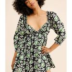 Free People  Sacha Mini Dress Black Floral XS NEW Beaded Plunge Flirty Summer Photo 9