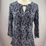 Magnolia Grace Womens Small Blue Paisley Polyester/Spandex Top With Keyhole Deta Photo 1