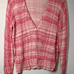 Ann Taylor LOFT Pink White Crosshatch Pattern Cardigan Size M Photo 0