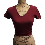 Wild Fable  Burgundy V-Neck Crop Top Basic Fitted Short‎ Sleeve T-Shirt Size S Photo 0