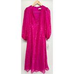 Taylor Midi Dress Size 6 Petite Hot Pink Long Sleeve V Neck Printed Chiffon NEW Photo 4