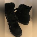 J Slides women black suede with faux fur combat boots US 7 Photo 4