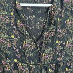 Lucky Brand  boho dark floral 3/4 bell sleeve tie front blouse size S Photo 2