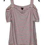 Ann Taylor  Cold Shoulder T-Shirt Top‎ Size Medium White With Red Stripes Stretch Photo 0