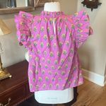 Ultramarine Bella Top Purple Yellow Flowers Double Ruffle Sleeve Photo 5