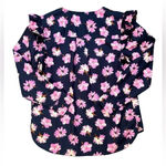 NWT Free Assembly Floral Long Sleeve Blouse Blue Size M Photo 4