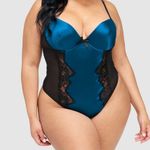 Frederick's of Hollywood NWT  Teal Blue Beatrice Lace Satin Bodysuit Size Medium Photo 0