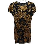 Milly NWT  Kyla Holiday Nights Gold & Black Floral Sequin Mini Dress Size 4 Photo 7