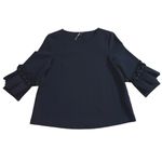COS  Navy Blue 3/4 Sleeve Ruffle Frill Swing Top Blouse Scuba Fabric Size S NWOT Photo 8