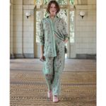 Agua Bendita Florecer Honeysuckle Trousers Hand Embroidered 100% Linen Photo 2