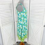 Vintage Loco Lindo Y2K Multi Print Scarf Hem Slip Dress Teal White Green Small Blue Photo 2