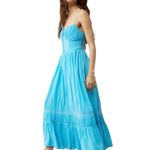 American Eagle Corset Tiered Maxi Dress sz Large Blue Smocked Milkmaid Boho Photo 1