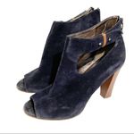 Loft Size 9 Salma Blue Leather Suede Open Ankle Block Heel Ankle Booties Photo 1