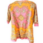Charter Club  Petite L Retro 60's Pink Orange Mandala Boho Elbow Sleeve Top Photo 1