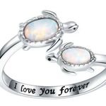 Mommy and Baby Turtle Silver “I Love You Forever” Adjustable Ring 6 Photo 0