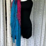 Unbranded Silky Sheer Bright Watercolor Ombre Beaded Trim Blue Pink Scarf Shawl Photo 1