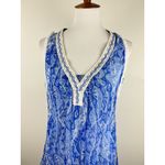 Poupette St Barth 100% Silk Blue Boho Crinkle Tunic Top L Crochet Trim Resort Size L Photo 6