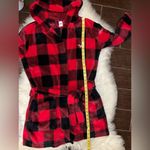PINK - Victoria's Secret Victoria's Secret Pink Bling Plaid Fleece Hooded Robe Red/Black/Silver Sz XS/SM Photo 8
