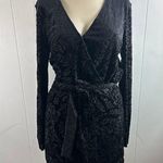Saylor  Black Velvet Floral Pattern Burnout Shorts Romper. Long Sleeves. Size M Photo 0