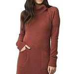 prAna Archer Sweater Mini Dress Cowl Neck Eyelet Ribbed Trim Amber Red XS Photo 0