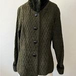 beluva San Francisco Olive Green Fur Collar Quilted Art Deco Jacket Medium Size L Photo 0