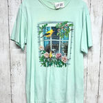 Vintage Blouse Women Chest 39" Medium Graphic Crewneck Short Sleeve Tee Shirt Green Photo 0