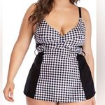 Cacique Swim by  Tankini Top Swimsuit Black White Gingham Wrap No Wire 28 Photo 0