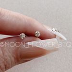 Gold Barbell Stud Earrings with Clear Cubic Zirconia –Dainty Crystal Ball Design Photo 2