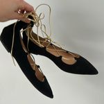 J.Crew Suede Lace Up Flats Black and Gold Size 8 Pointed Toe Gladiator Ballet Photo 2
