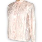 Vintage 80s Pink Satin Blouse Pintuck Pleats Diamond Jacquard Long Sleeve 10 Photo 3