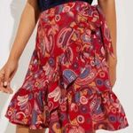 Loft Ann Taylor Red Floral Paisley Mini Wrap Skirt Ruffle Size 12 Large L Photo 8