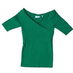 Sandro  Paris Off The Shoulder Ribbed Knit Top Green Size 1 Small Photo 1
