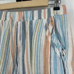Briggs New York Briggs Linen Blend Pull On Shorts Blue Orange Stripe Pockets Drawstring Size M Photo 1