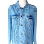 AC/DC NWT  Tie Dye Back Patch Denim Jacket Light wash Blue Large Photo 3