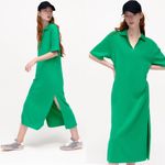 ZARA NWT  PLUSH T SHIRT JERSY MIDI MAXI DRESS GREEN SMALL Photo 1